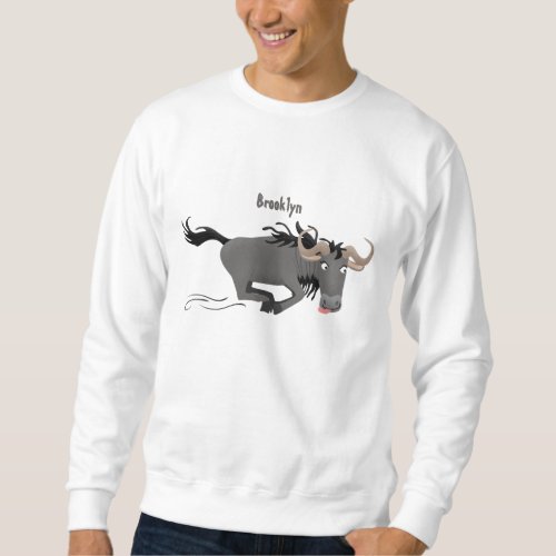 Funny wildebeest running cartoon illustration  sweatshirt