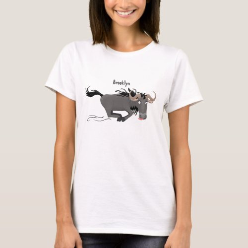 Funny wildebeest running cartoon illustration T_Shirt