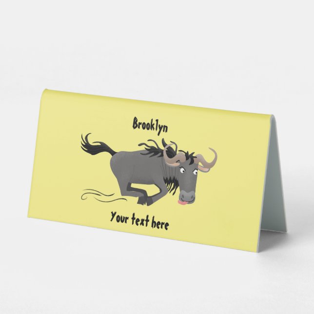 Funny wildebeest running cartoon illustration  table tent (Front)