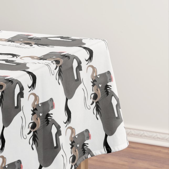 Funny wildebeest running cartoon illustration tablecloth (In Situ)