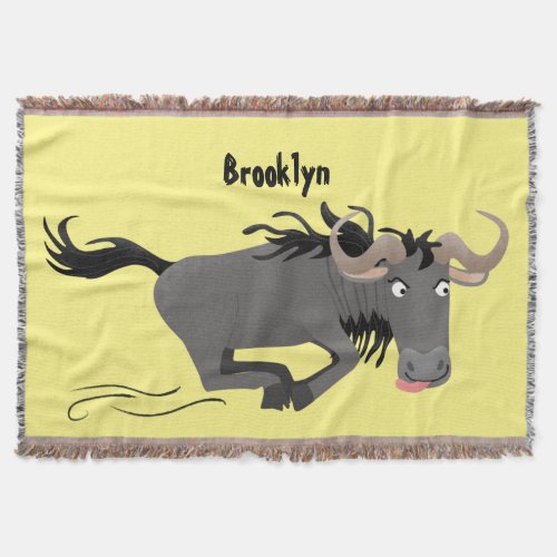 Funny wildebeest running cartoon illustration throw blanket