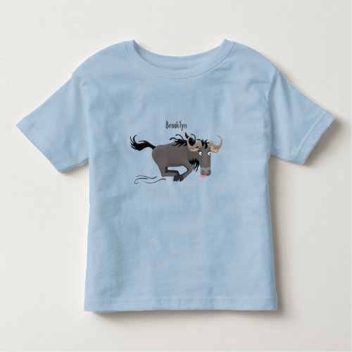 Funny wildebeest running cartoon illustration toddler t_shirt