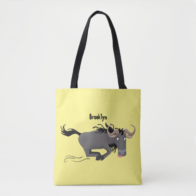 Funny wildebeest running cartoon illustration tote bag (Front)
