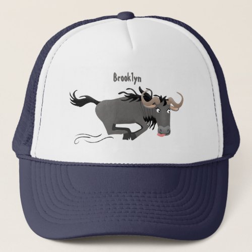 Funny wildebeest running cartoon illustration trucker hat