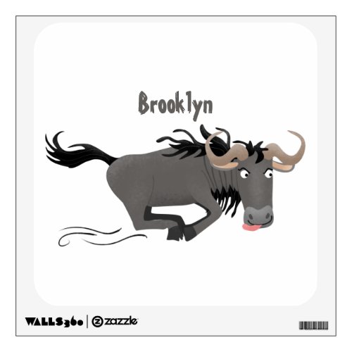 Funny wildebeest running cartoon illustration wall decal