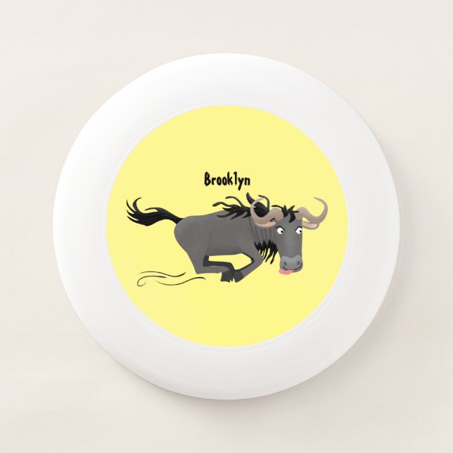 Funny wildebeest running cartoon illustration Wham-O frisbee (Front)