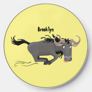 Funny wildebeest running cartoon illustration wireless charger 