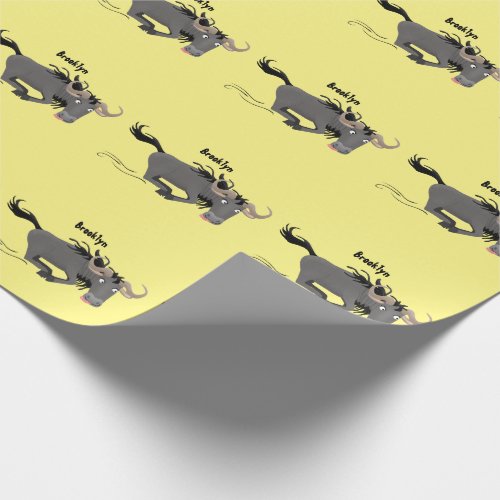 Funny wildebeest running cartoon illustration wrapping paper