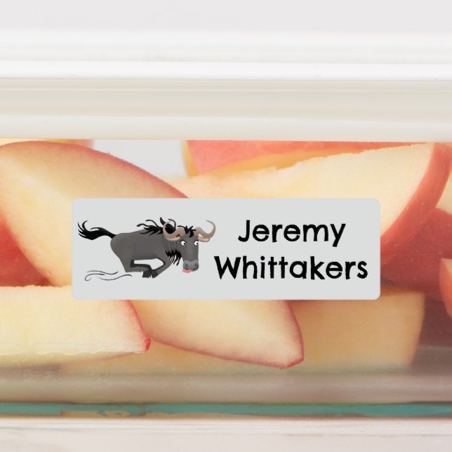 Funny wildebeest running cartoon personalized labels (Affixed)