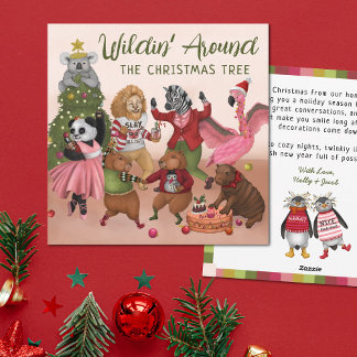 Funny Wilding Around the Christmas Tree Holiday Card