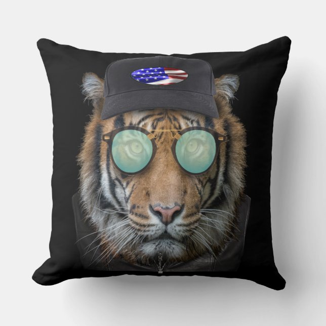 Funny wildlife dressed up Bengal Tiger Throw Pillow (Front)