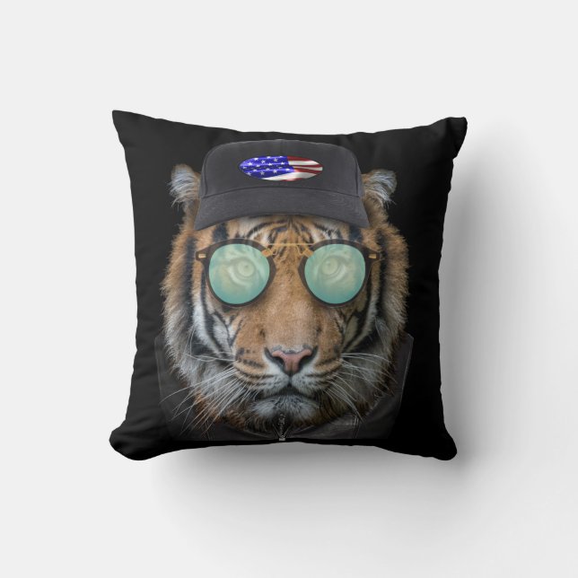 Funny wildlife dressed up Funny Bengal Tiger Throw Pillow (Front)