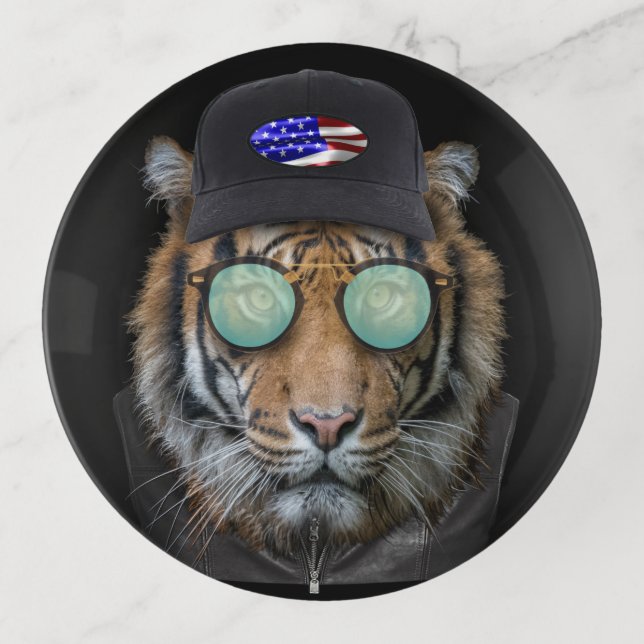 Funny wildlife dressed up Funny Bengal Tiger  Trinket Tray (Front)