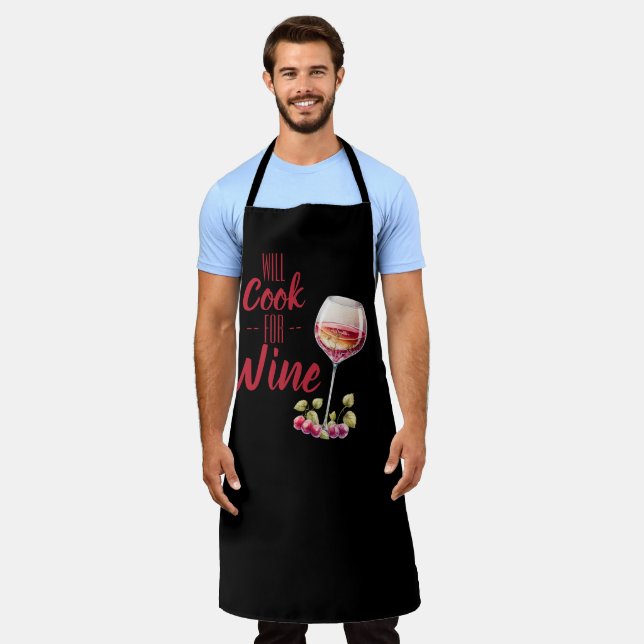 Funny "Will Cook for Wine" Black and Red Humorous  Apron (Worn)