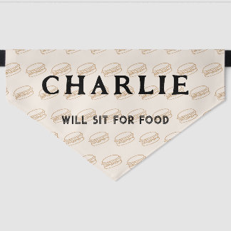 Funny will sit for food burger personalized name pet bandana collar