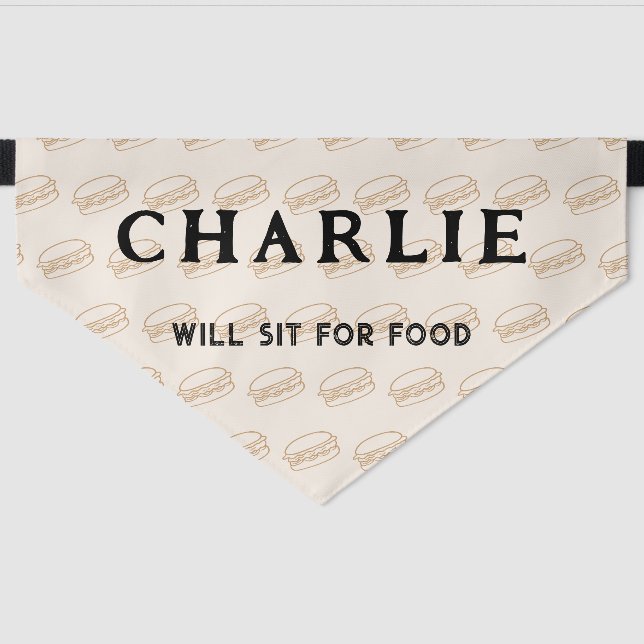 Funny will sit for food burger personalized name pet bandana collar (Front)