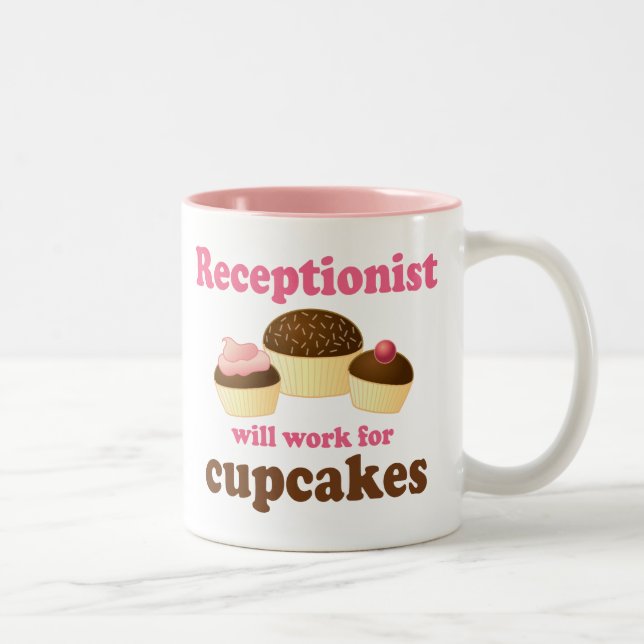 Funny Will Work for Cupcakes Receptionist Two-Tone Coffee Mug (Right)