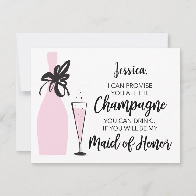 Funny Will You Be My Maid of Honor Card -Champagne (Front)
