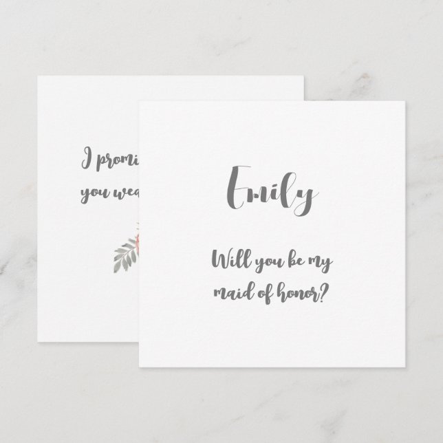 Funny Will You Be My Maid Of Honor Note Card (Front/Back)