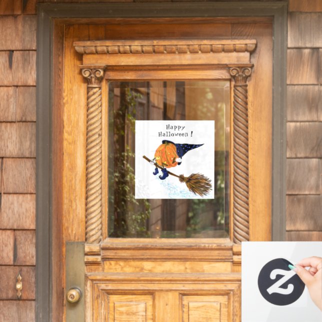 Funny Window Cling Halloween Witch Pumpkin Flying (Home Door)