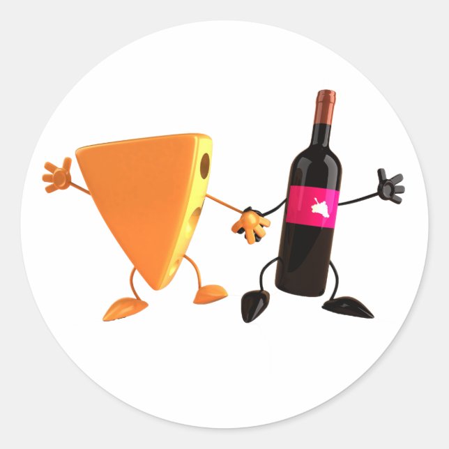 Funny Wine and Cheese Party Classic Round Sticker (Front)