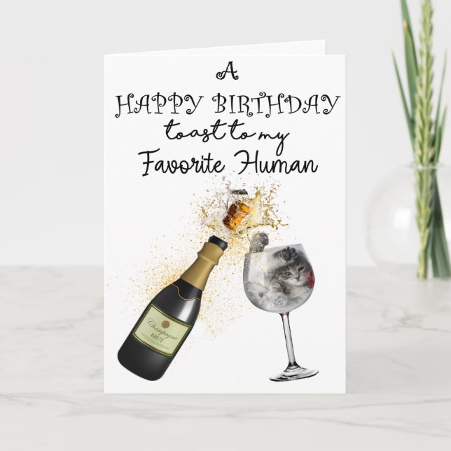 Funny Wine and Glass Birthday Greeting Card (Front)