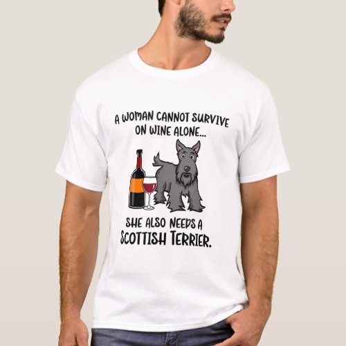 Funny Wine and Scottish Terrier T_Shirt 