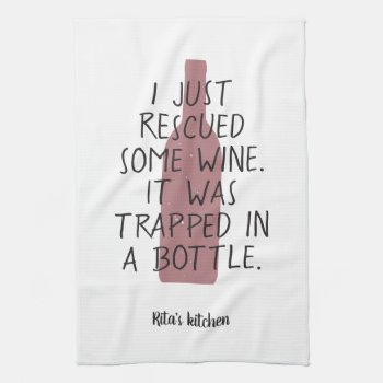 Funny Wine Bottle Saying Name Red Black Nice Kitchen Towel by red_dress at Zazzle