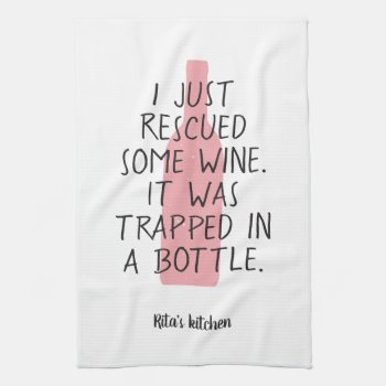 Funny Wine Bottle Saying Name Rosé Pink Black Nice Kitchen Towel by red_dress at Zazzle