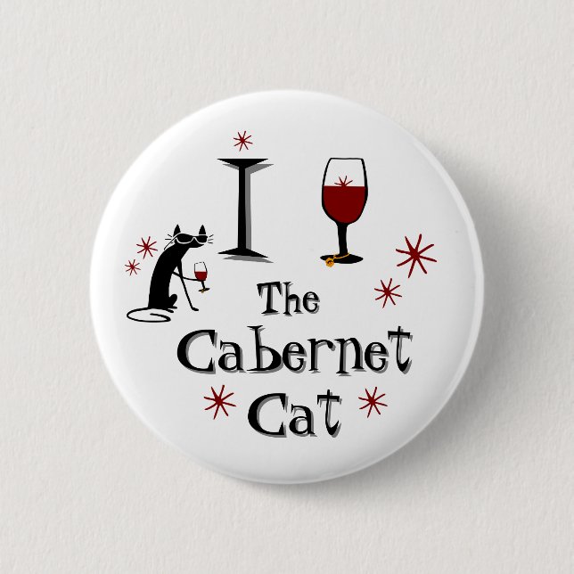 Funny Wine Cabernet Cat Fan  Button (Front)