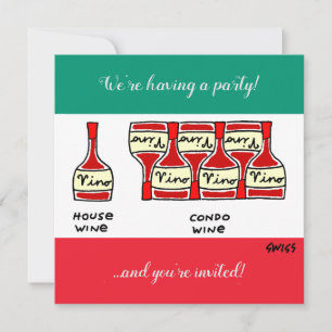 Funny Wine Cartoon Condo Warming Humorous Tasting Invitation