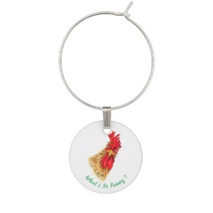 Funny Wine Charm Surprised Rooster - Custom Text
