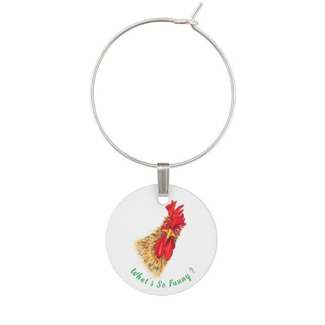 Funny Wine Charm Surprised Rooster - Custom Text (First Charm)