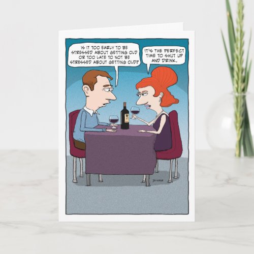 Funny Wine Drinking for Stress Relief Birthday Card