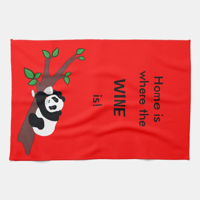 Funny Wine Drinking Panda Bear in Tree Kitchen Towel (Horizontal)