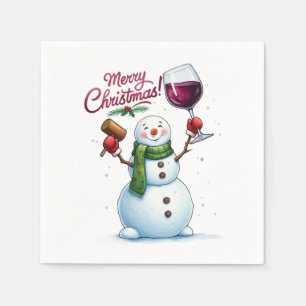 Funny wine drinking snowman Holiday party  Napkins