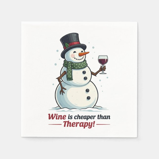 Funny wine drinking snowman Holiday party  Napkins (Front)