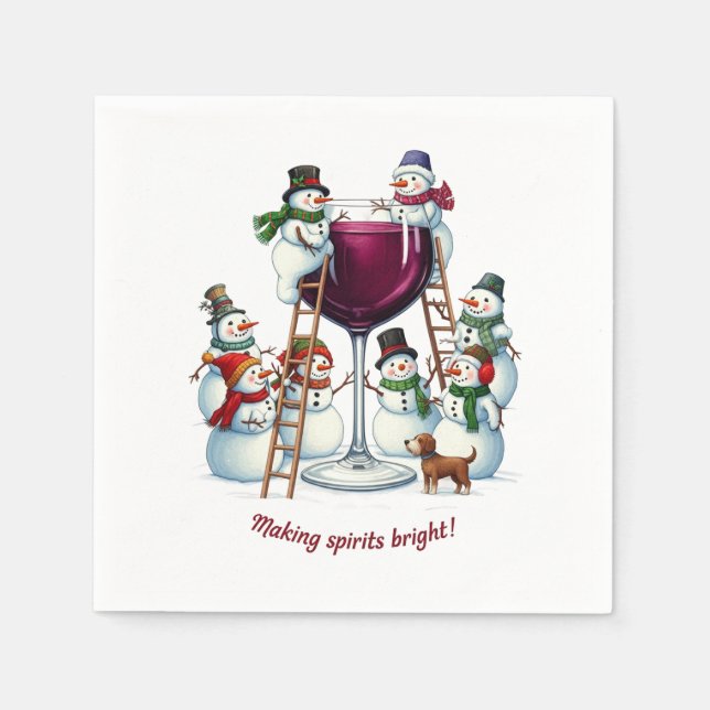 Funny wine drinking snowman Holiday party  Napkins (Front)