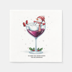Funny wine drinking snowman Holiday party Napkins