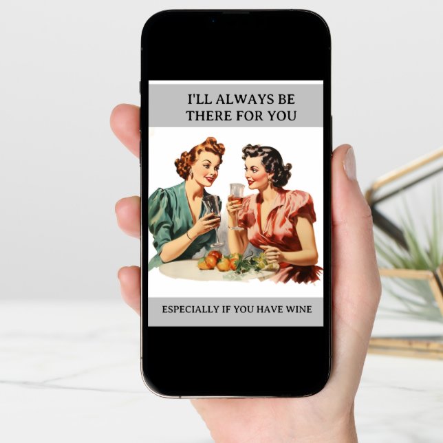 Funny Wine Friends Humor Retro Housewife Card (Front Digital)