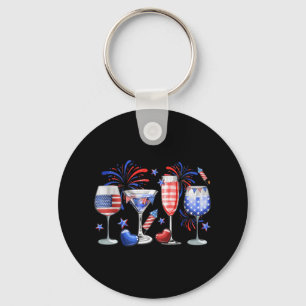Funny Wine Gl Red White Blue Firework Happy 4th Of Keychain