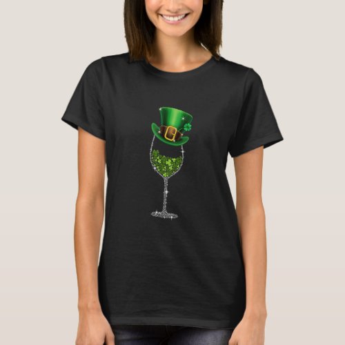 Funny Wine Glass Shamrock Irish Wine  St Patricks T_Shirt