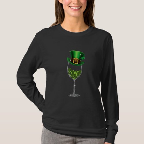 Funny Wine Glass Shamrock Irish Wine  St Patricks T_Shirt
