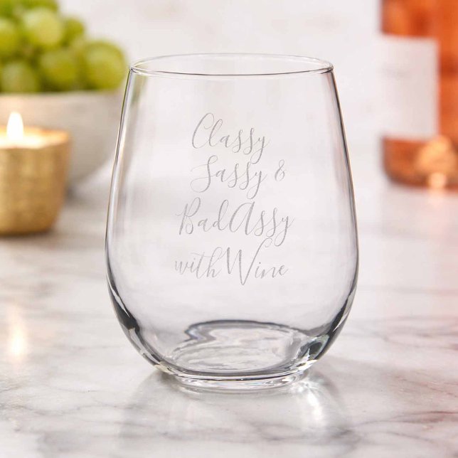 Funny Wine Glasses Drinkware Gifts (Funny stemless wine glass gift for wine lovers – classy sassy quote wine glass for parties)