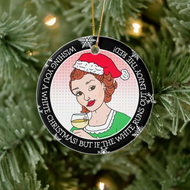 Funny Wine Humor Retro Lady  Christmas Ceramic Ornament (Tree)