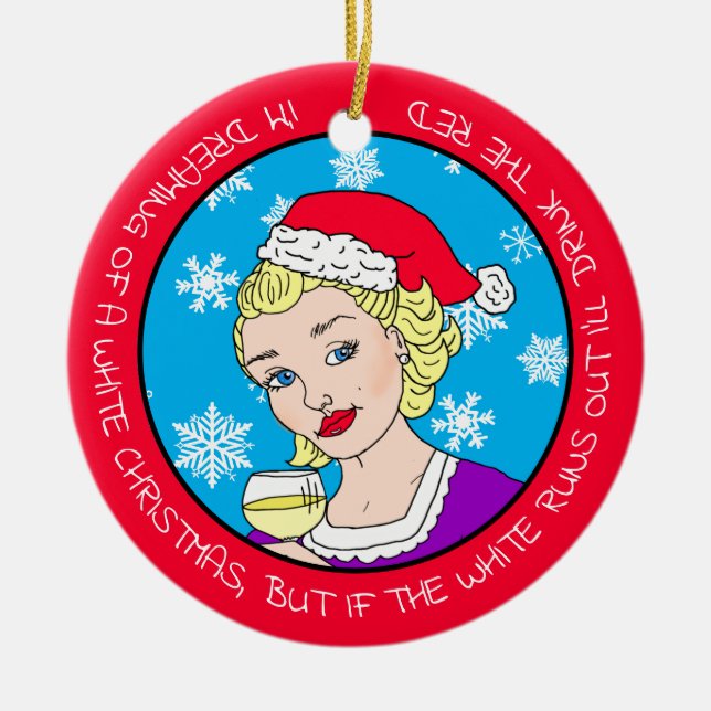 Funny Wine Humor Retro Lady  Christmas Ceramic Ornament (Front)