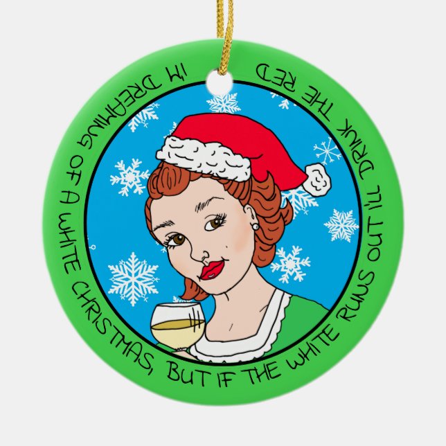 Funny Wine Humor Retro Lady  Christmas Ceramic Ornament (Front)