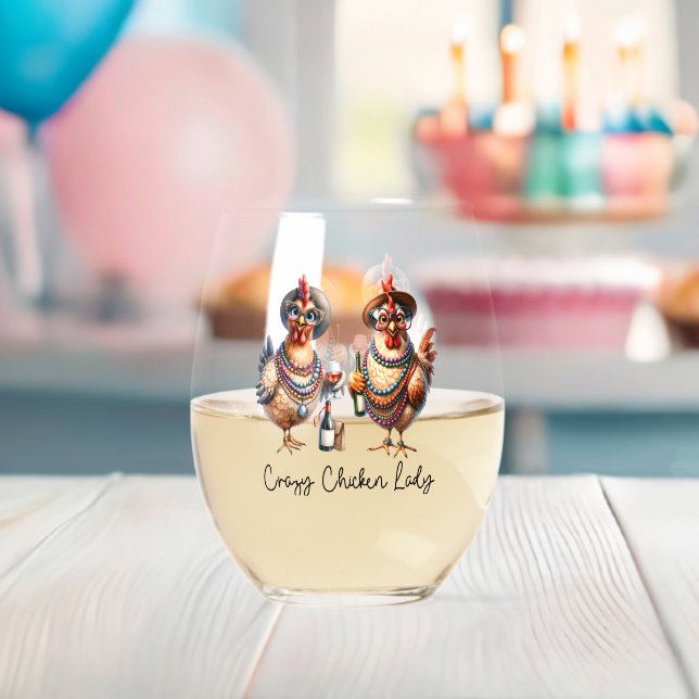 Funny Wine Lover/Chicken Lady Stemless Wine Glass (Insitu (Baby Shower))