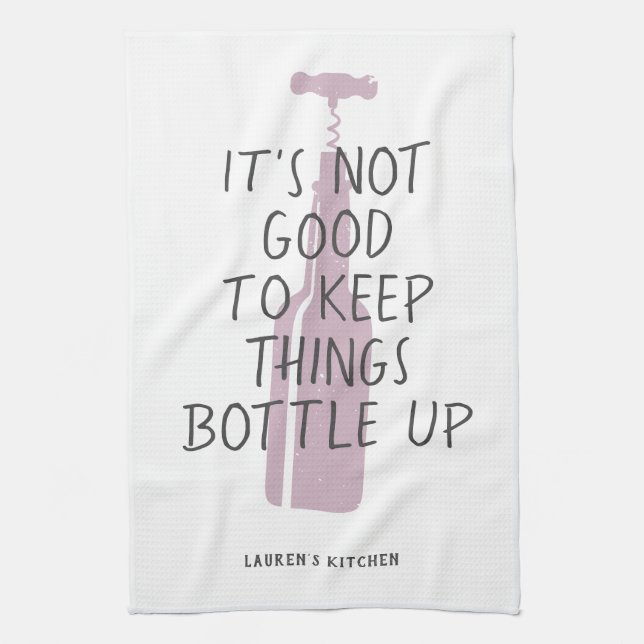 Funny Wine Lover Custom Name Stylish Gift Kitchen Towel (Vertical)