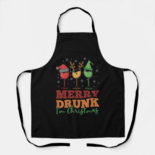 Funny Wine Lover Merry Drunk I m Christmas Gift Apron